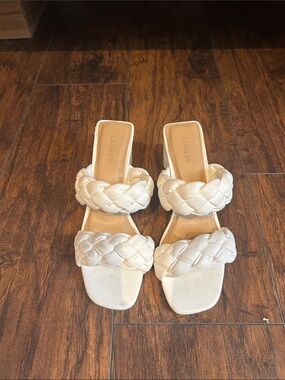 Express Braided Double-Strap Slide Sandals in White